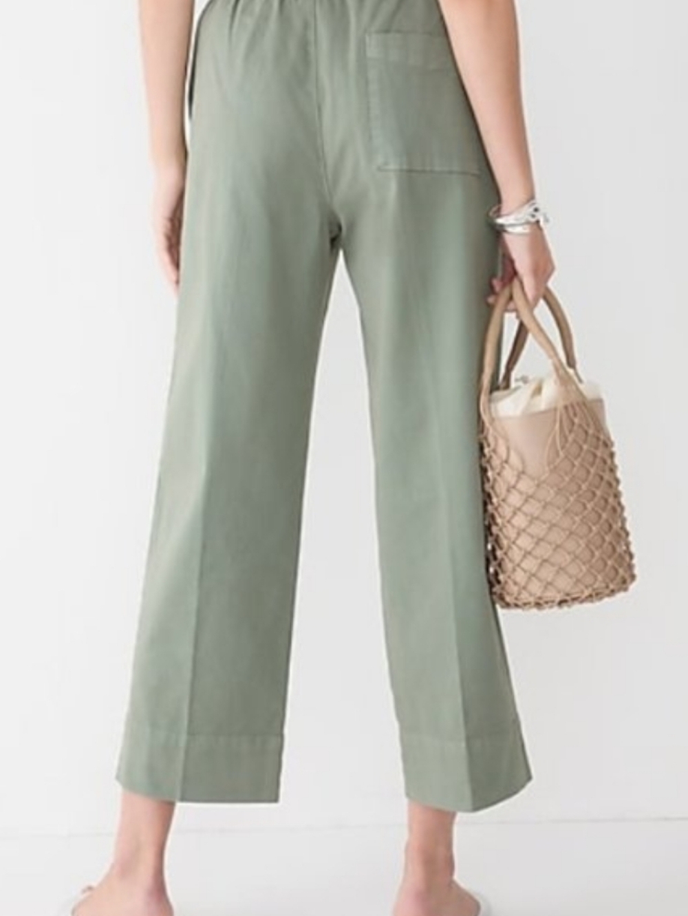 J. Crew Astrid Cotton Olive Sage Green Wide Leg Cropped Pants Womens XL Pockets